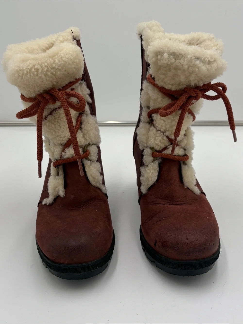 Sorel Joan of Arctic Boot Mid Lamb Shearling Wedge II Waterproof Cattail Sz 7.5